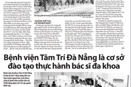 Báo Thanh Niên sáng nay có đăng bài: "Bệnh viện Tâm Trí Đà Nẵng là cơ sở đào tạo thực hành bác sĩ đa khoa"